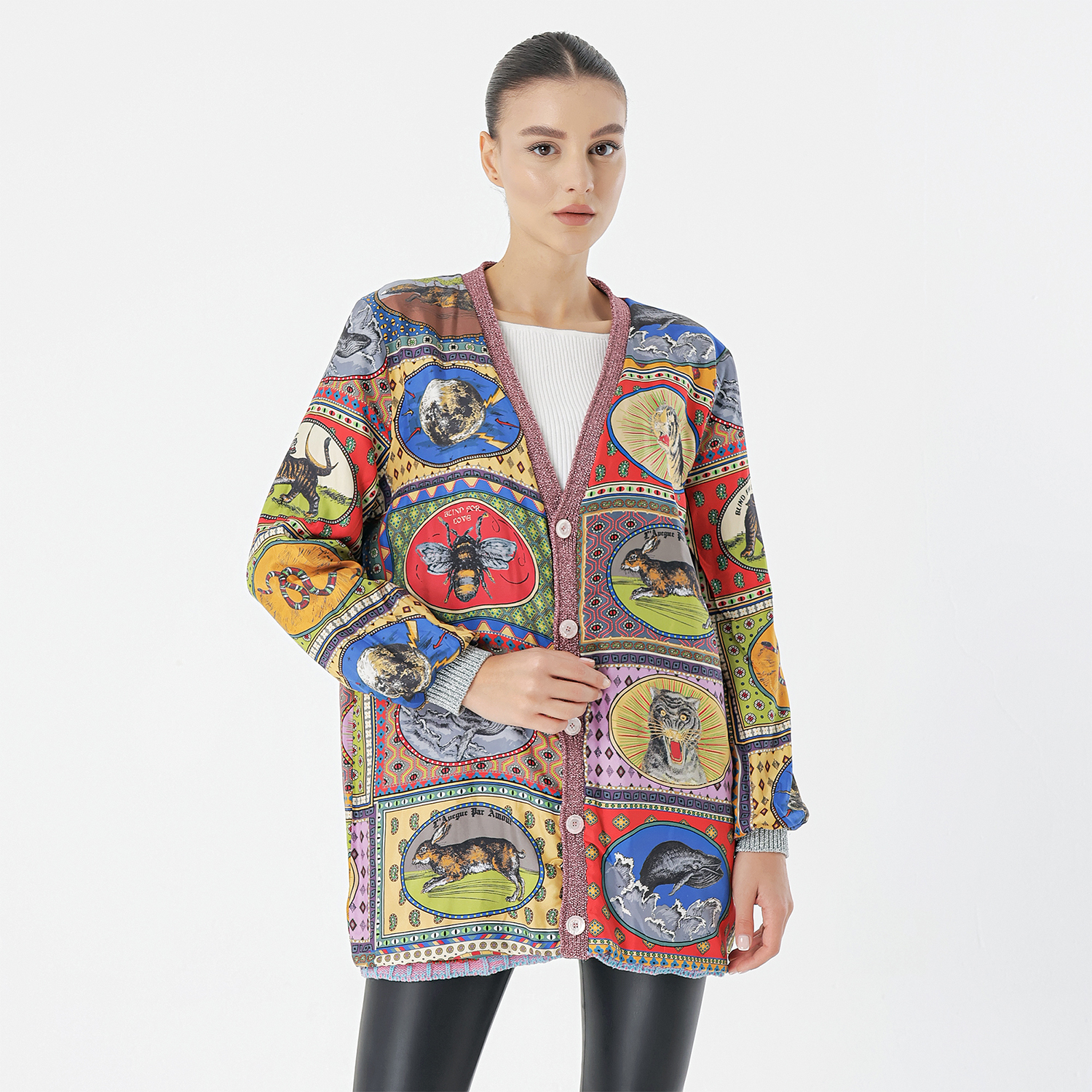 Gucci - Multicolor Lurex Knit Reversible Button Cardigan